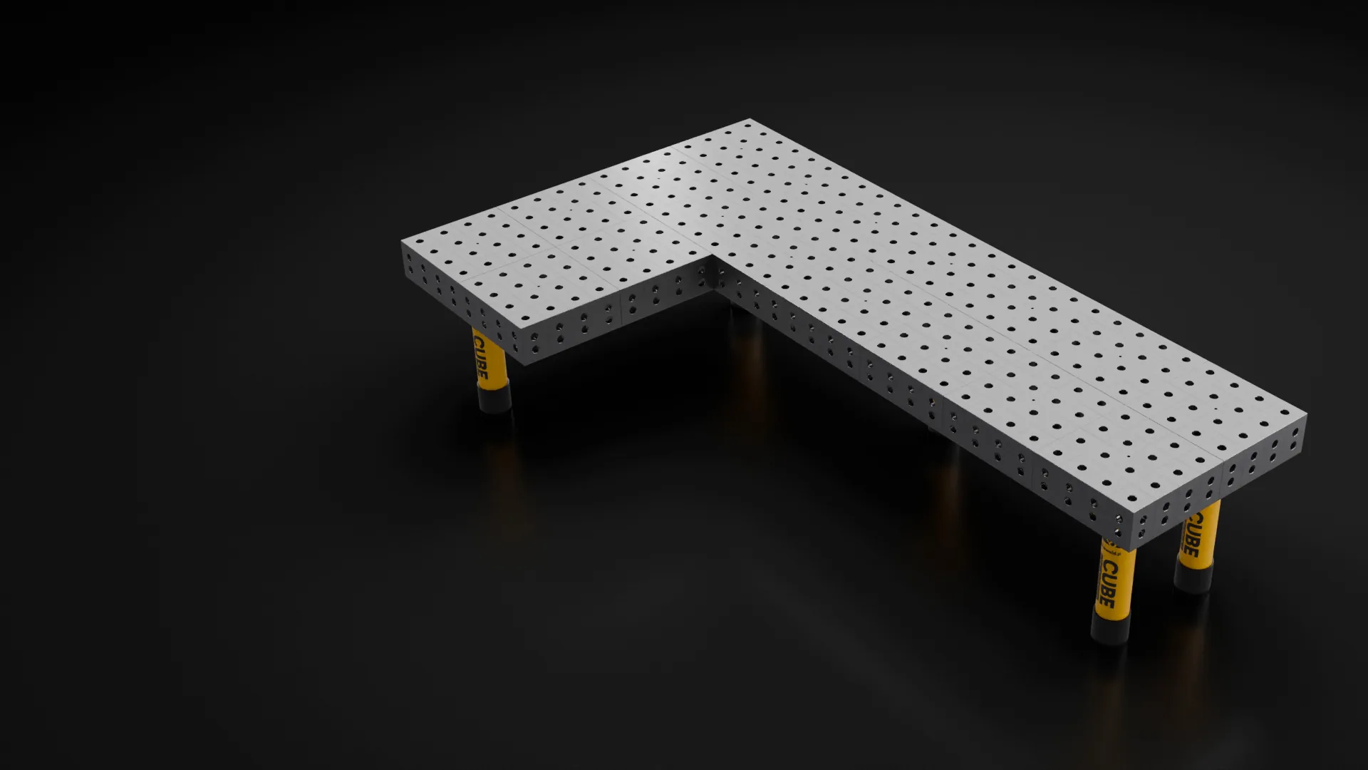 Stół CUBEWELD w kształcie L z tych samych kostek, wizualizacja z modelu