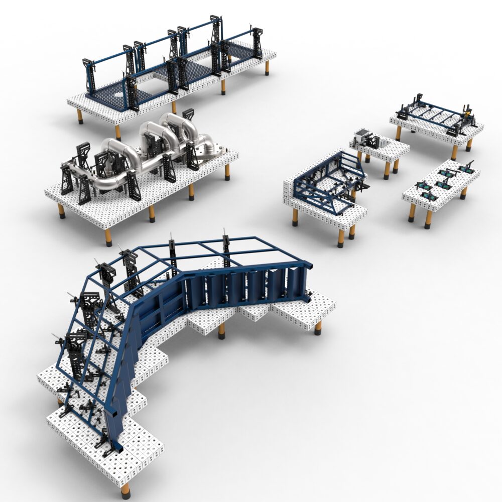 Stoły montażowe z narzędziami przemysłowymi