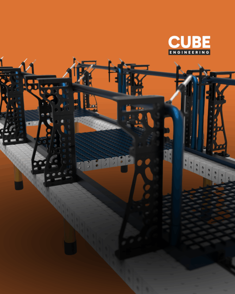 Platforma techniczna Cube Engineering z elementami stalowymi.