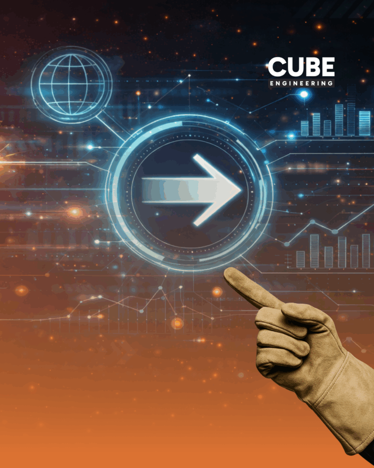 Technologia przyszłości - strzałka i ręka w rękawicy